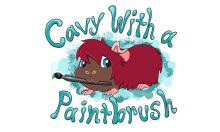 The Cavy with a Paintbrush logo. A red-haired guinea pig holding a Paintbrush in her mouth.
