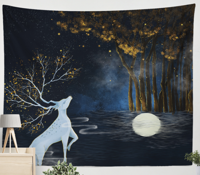 Leafy Night Deer Backdrop