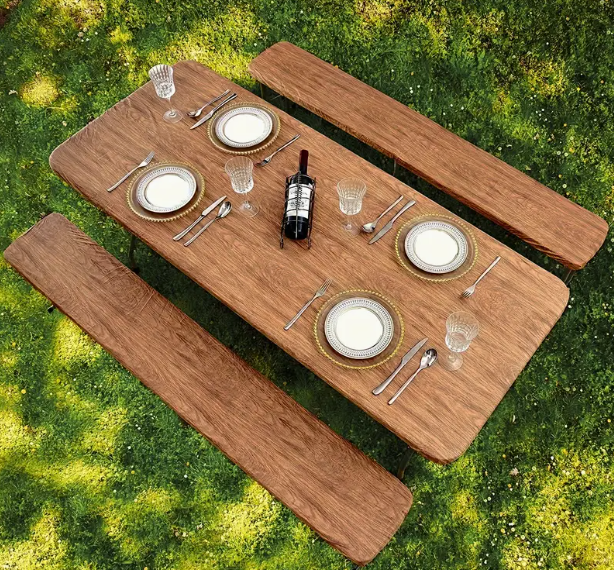 Vinyl Wood Print Table and Bench Covers 