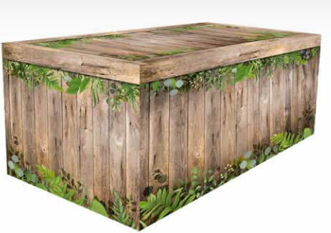 8 Foot Wood and Ivy Fitted Tablecloth